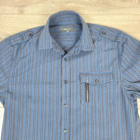 RW&CO Men's Navy Blue Striped Short Sleeve Button Down Shirt Medium - Picture 3 of 16